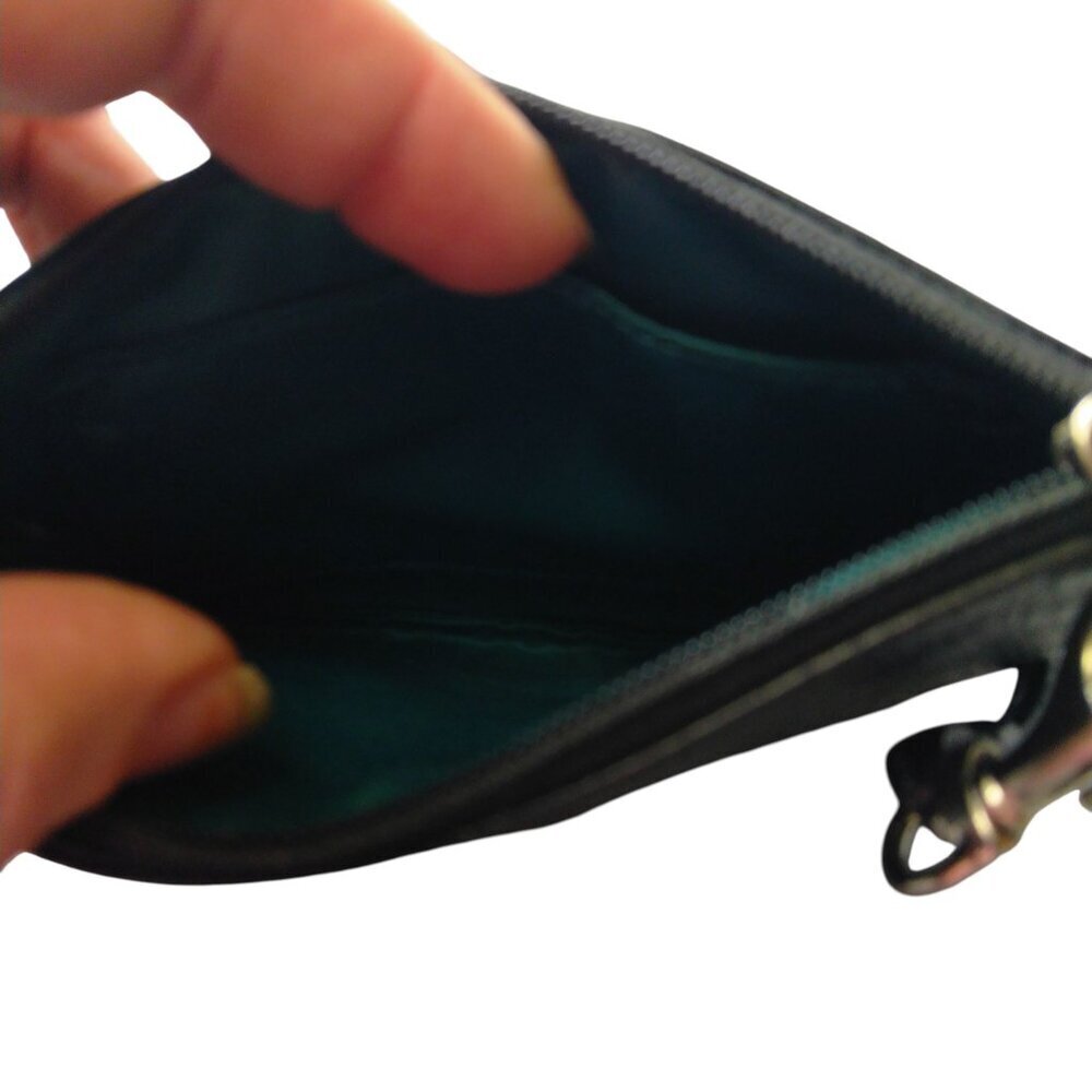 COACH Black Pebbled Leather Corner Zip Wristlet Wallet Hang Tag Logo Classic - Picture 4 of 5